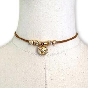 SOLD- Gold/Tan Crystal Beaded Choker